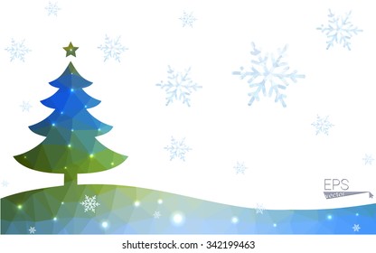 Blue, green postcard low polygon style christmas tree vector illustration consisting of triangles. Abstract polygonal origami or crystal design of New Years celebration. Isolated on white background. Blue, green postcard low polygon style christmas tree vector illustration consisting of triangles. Abstract polygonal origami or crystal design of New Years celebration. Isolated on white background.