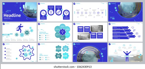 Blue, green, powerpoint, elements for infographics on a white background. Best set of presentation templates. Presentation, postcard and flyer, corporate report, marketing, advertising, annual report