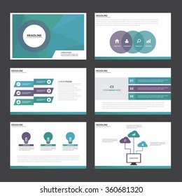 Blue green presentation template Infographic elements flat design set for brochure flyer leaflet marketing advertising
