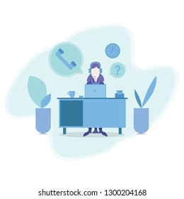 Blue green purple laptop women flower vase work desk Wall clock character template suitable for businesswoman designer telemarketing gamers employee lawyer