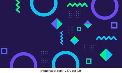 Blue green and purple minimalist abstract background with memphis style in geometric