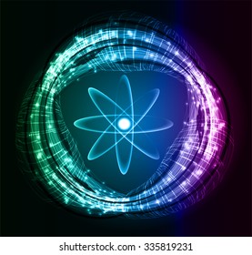 Blue green purple Shining atom scheme. Vector illustration. dark background. digital. infographics. Abstract Technology background for computer graphic website internet and business. circuit.