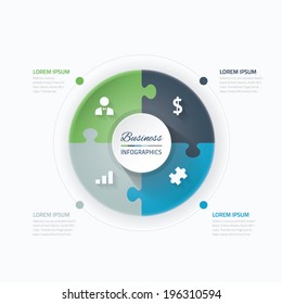 Blue and green puzzle piece circle business vector infographics