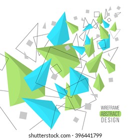 Blue and green pyramids abstract background. Vector Illustration. Technology backdrop.