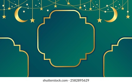 Blue Green Ramadan Background with golden Islamic ornament,Suitable for Muslim greeting cards, invitations,banners , Islamic abstract background with Copy Space ramadan kareem, Eid Al-Fitr and other