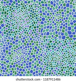 Blue and green random scallop texture tiles. Fractal background. Seamless vector pattern. 