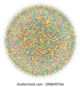 Blue, green, red color mixed halftone circles, dots pattern, vector, grunge. Comic texture background. Monochrome half-tone. Circle halftone Dots, colorful geometric gradient for pop art designs.