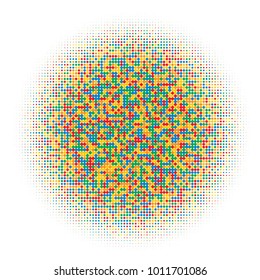 Blue, green, red color mixed halftone circles, dots pattern, vector, grunge. Comic texture background. Monochrome half-tone. Circle halftone Dots, colorful geometric gradient for pop art designs.
