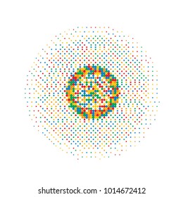 Blue, green, red color mixed halftone circles, dots pattern, vector, grunge. Comic texture background. Monochrome half-tone. Circle halftone Dots, colorful geometric gradient for pop art designs.