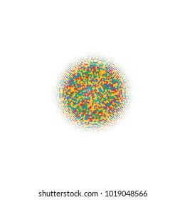 Blue, green, red color mixed halftone circles, dots pattern, vector, grunge. Comic texture background. Monochrome half-tone. Circle halftone Dots, colorful geometric gradient for pop art designs.