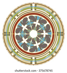 Blue, green and red color vector circle in the ornaments on a white background