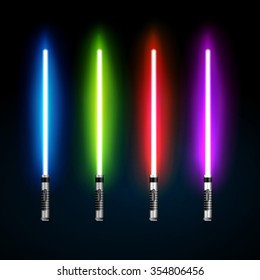 Blue, green, red and purple light future swords. From star war. Eps10 Vector illustration.