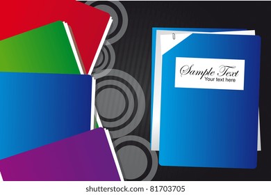 blue, green, red, violet folders over black and gray circles and lines background