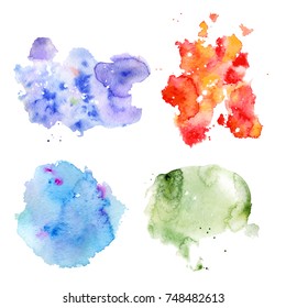 Blue, green and red Watercolor splash, spot, dot and stripe isolated on white background. Vector hand painted  brush illustration