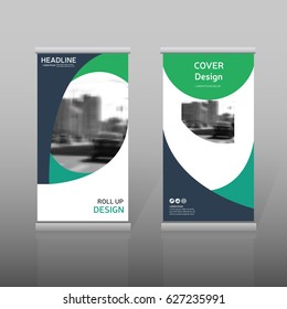 Blue and green roll up, modern business brochure template for advertining. Vertical banner. Presentation template, corporate identity design. Vector, eps 10