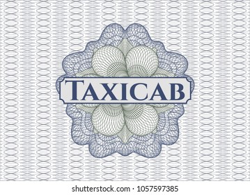 Blue and green rosette. Linear Illustration with text Taxicab inside