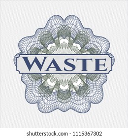 Blue and green rosette. Linear Illustration with text Waste inside