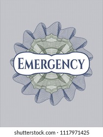 Blue and green rosette. Linear Illustration with text Emergency inside