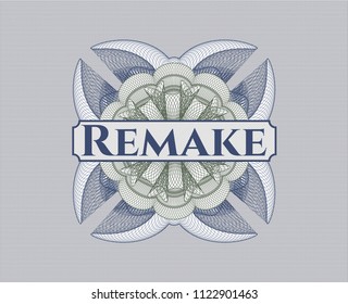 Blue and green rosette. Linear Illustration with text Remake inside