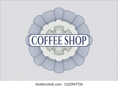  Blue and green rosette. Linear Illustration with text Coffee Shop inside