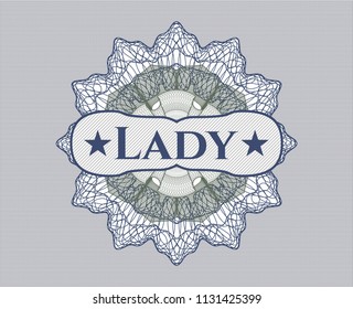 Blue and green rosette. Linear Illustration with text Lady inside