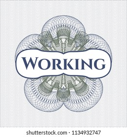 Blue and green rosette. Linear Illustration with text Working inside