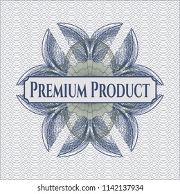 Blue and green rosette. Linear Illustration with text Premium Product inside