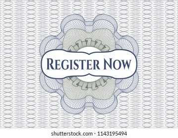 Blue and green rosette. Linear Illustration with text Register Now inside