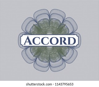 Blue and green rosette. Linear Illustration with text Accord inside