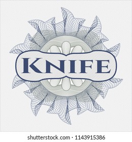 Blue and green rosette. Linear Illustration with text Knife inside