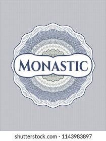 Blue and green rosette. Linear Illustration with text Monastic inside