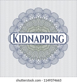 Blue and green rosette. Linear Illustration with text Kidnapping inside