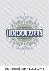 Blue and green rosette. Linear Illustration with text Honourable inside