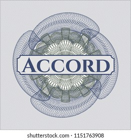 Blue and green rosette. Linear Illustration with text Accord inside