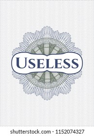 Blue and green rosette. Linear Illustration with text Useless inside