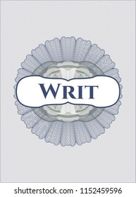Blue and green rosette. Linear Illustration with text Writ inside