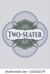 Blue and green rosette. Linear Illustration with text Two-seater inside