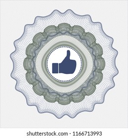 Blue and green rosette. Linear Illustration with like icon inside