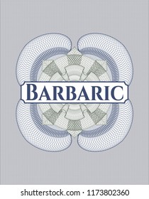 Blue and green rosette. Linear Illustration with text Barbaric inside