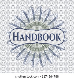 Blue and green rosette. Linear Illustration with text Handbook inside