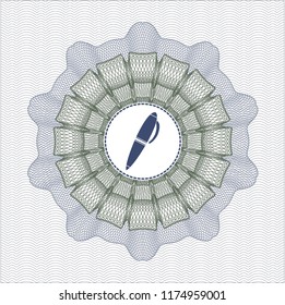 Blue and green rosette. Linear Illustration with pen icon inside