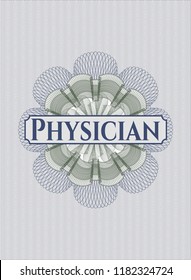 Blue and green rosette. Linear Illustration with text Physician inside