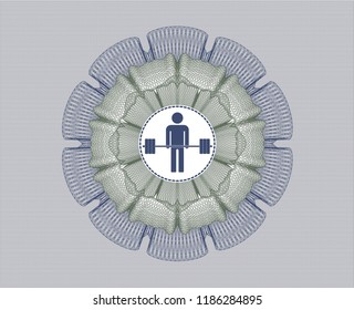 Blue and green rosette. Linear Illustration with deadlift icon inside