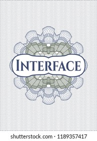 Blue and green rosette. Linear Illustration with text Interface inside