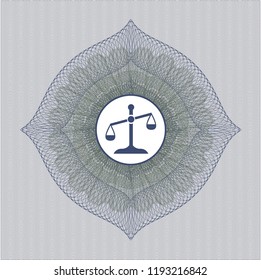 Blue and green rosette. Linear Illustration with scale icon inside