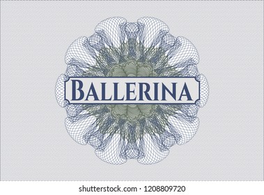 Blue and green rosette. Linear Illustration with text Ballerina inside
