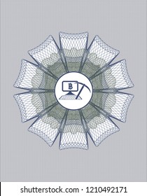 Blue and green rosette. Linear Illustration with bitcoin mining icon inside