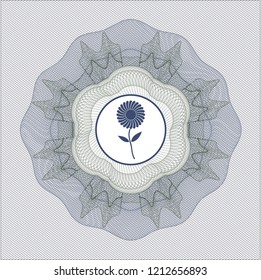 Blue and green rosette. Linear Illustration with flower icon inside