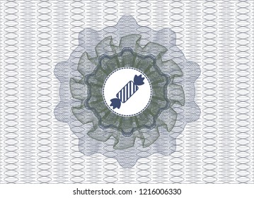 Blue and green rosette. Linear Illustration with candy icon inside