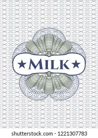 Blue and green rosette. Linear Illustration with text Milk inside